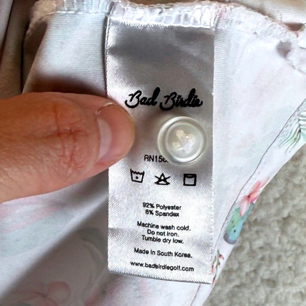 Bad Birdie Mens Cactus Desert Floral Performance Golf Polo Shirt White Pink L - Picture 6 of 8